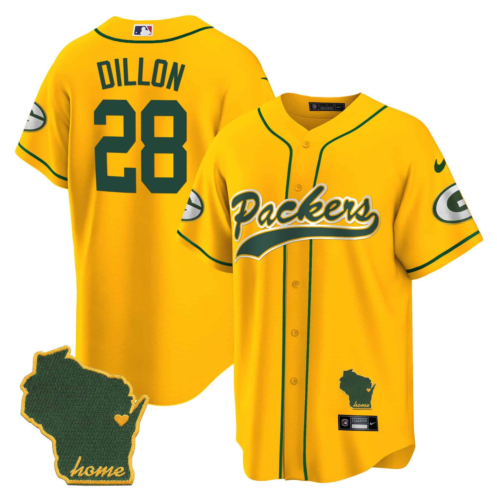 Men Green Bay Packers 28 Dillon Yellow 2024 Nike Home Patch Baseball NFL Jersey